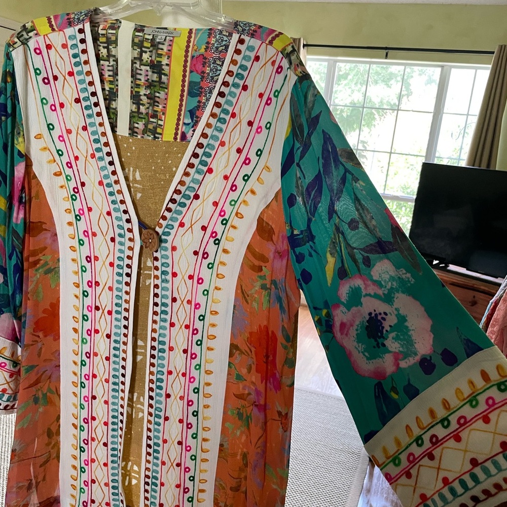John Mark Colorful Patterned Kimono Cardigan. Boho. size Large. Like new! - Picture 4 of 13